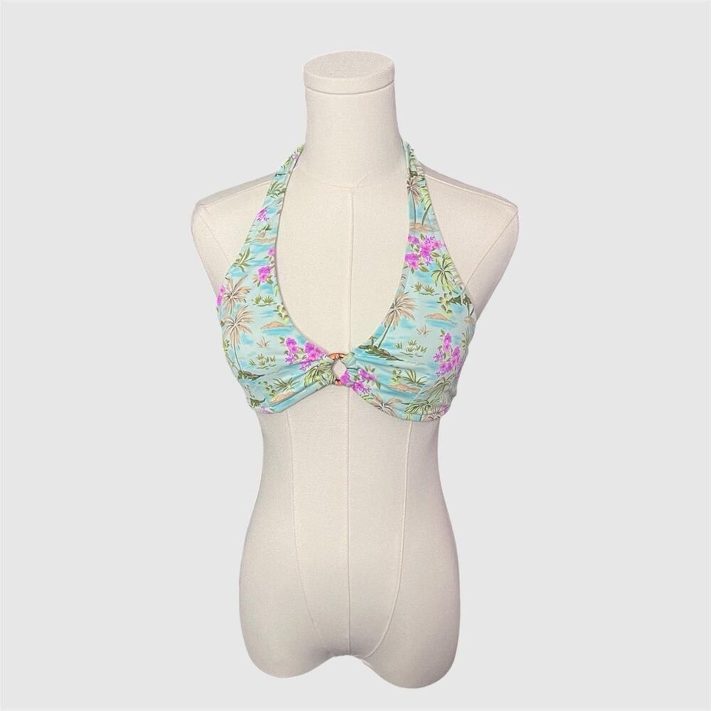 Y2K No Boundaires Floral Tropical Halter Bikini Top